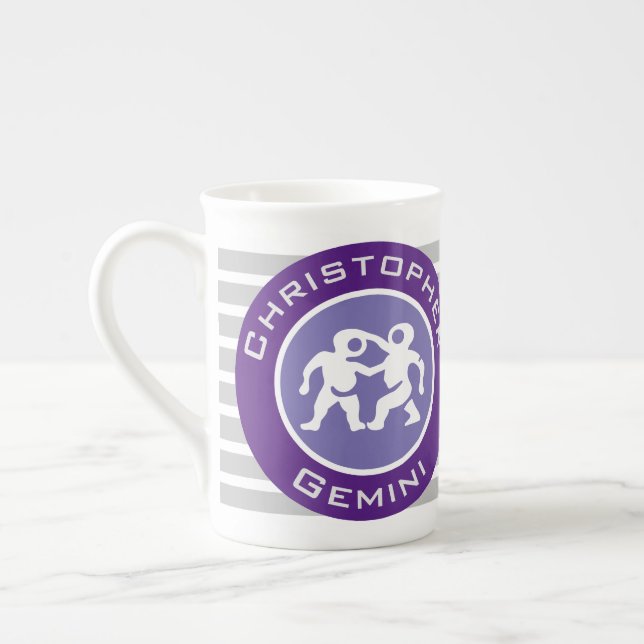 Caneca De Porcelana Signo do Zodíaco Gêmeos com o Nome do Proprietário (Esquerda)