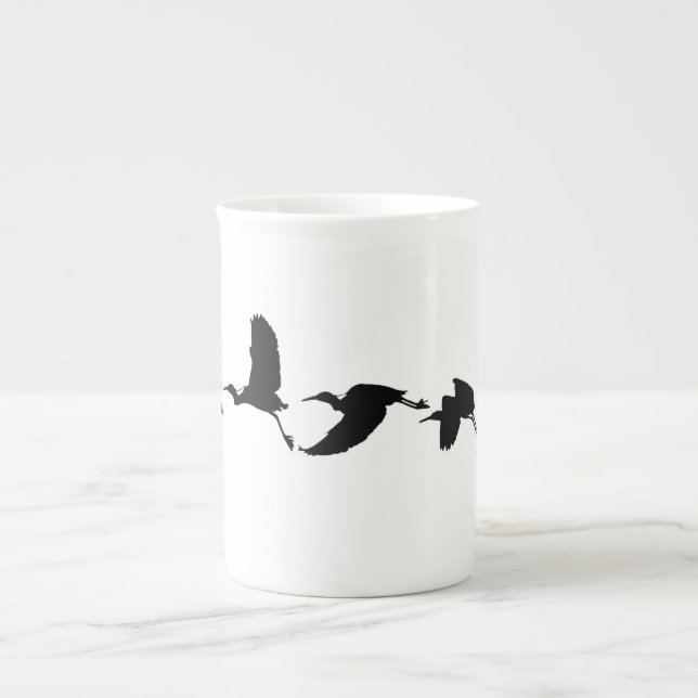 Caneca De Porcelana silhueta de aves voadoras (Frente)
