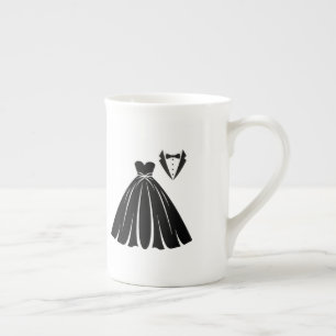 Caneca De Porcelana Silhueta do Vestido de Noiva & Smoking