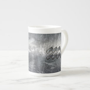 Caneca De Porcelana Símbolo Aquário Grunge Prateado