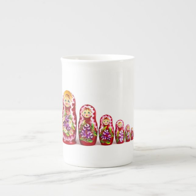 Caneca De Porcelana Símbolo de Cultura de Madeira Matrioshka - Russo (Frente)