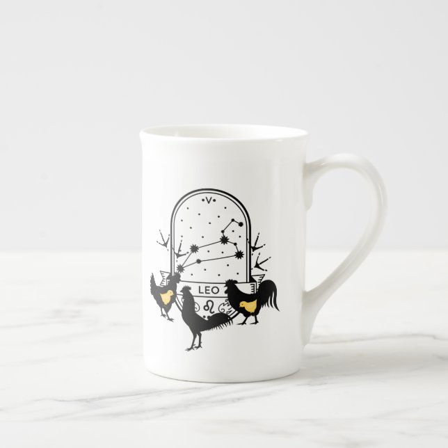 Caneca De Porcelana Sinal Zodíaco e Pets Correspondentes. Leo - Frango (Direita)