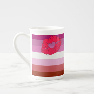 Caneca De Porcelana SlipperyJoe lipstick lésbica orgulho bandeira femi