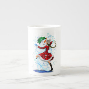 Caneca De Porcelana Snowman de Natal e Girl Dancers Mug