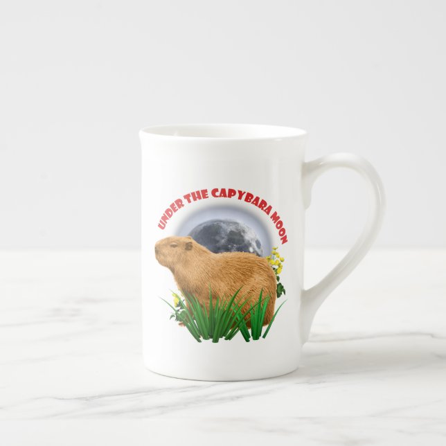 Caneca De Porcelana Sob a Lua do Capivara Camiseta Divertida de Capiva (Direita)