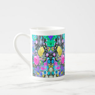 Caneca De Porcelana Stargazer Lily, Rosa e Colagem de Hibiscus Rosa