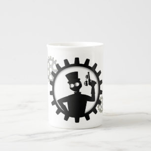 Caneca De Porcelana Steampunk Man Segurando Uma Arma Em Gear