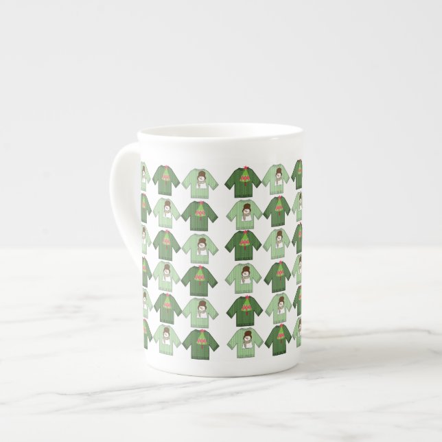 Caneca De Porcelana Suéteres de Natal Feios, Verdes (Frente Esquerda)