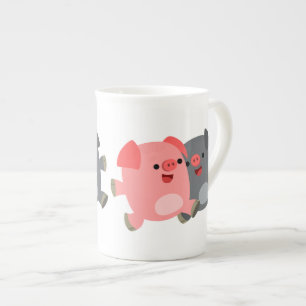 Caneca De Porcelana Suínos De Cartoon, Pretos E Brancos