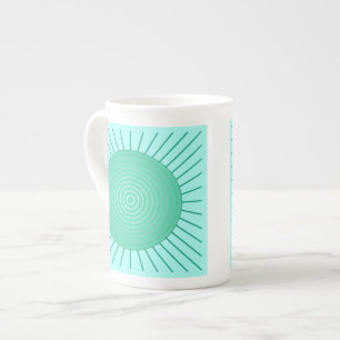 Caneca De Porcelana Sunburst Geométrico Moderno - Aqua e Seafoam Gree
