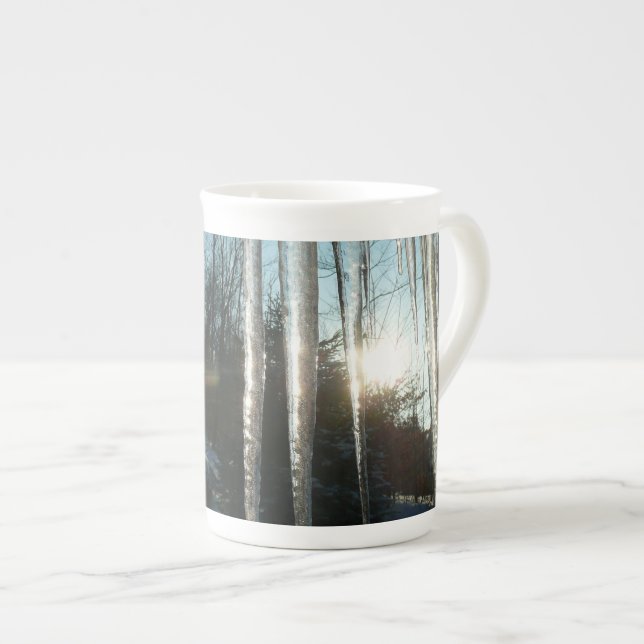 Caneca De Porcelana Sunrise Através De Ícicletas Winter Nature Fotogra (Frente Esquerda)