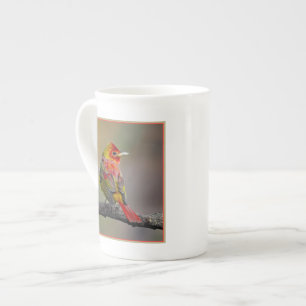 Caneca De Porcelana Tanager Escarlate em Muda - Fotografia Original