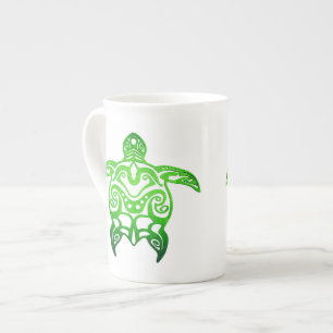 Caneca De Porcelana Tartaruga de mar verde tribal
