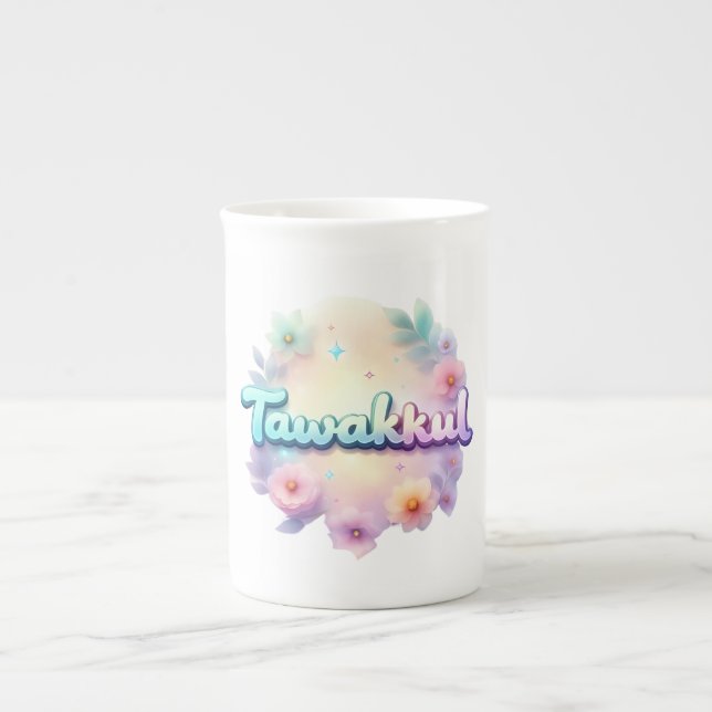 Caneca De Porcelana Tawakkul Pastel Kawaii Style Sticker - Mot Islâmic (Frente)