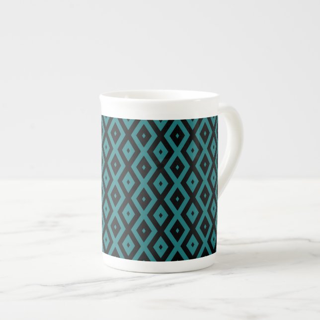 Caneca De Porcelana Teal and black diamond pattern (Frente Esquerda)