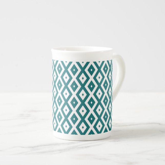 Caneca De Porcelana Teal and white diamond pattern (Frente Esquerda)