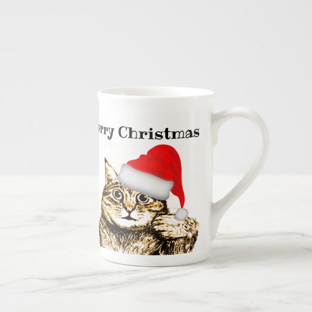 Caneca De Porcelana Tema do Cat Personalizado Mão de Natal Feliz (Direita)