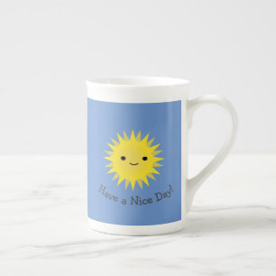 Caneca De Porcelana Tenha um belo dia, lindo, sol sorridente de kawaii