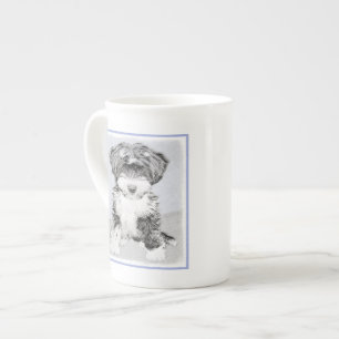 Caneca De Porcelana Terrier tibetano que pinta - arte original bonito