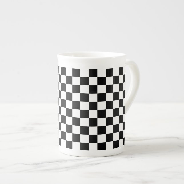 Caneca De Porcelana Teste padrão clássico do branco do preto do (Frente Esquerda)