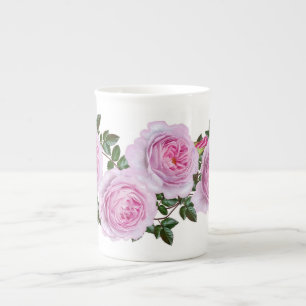 Caneca De Porcelana Teste padrão cor-de-rosa das peônias do vintage