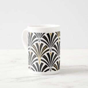 Caneca De Porcelana Teste padrão do fã do art deco - preto e branco