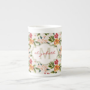 Caneca De Porcelana Teste padrão floral chique feminino com nome do