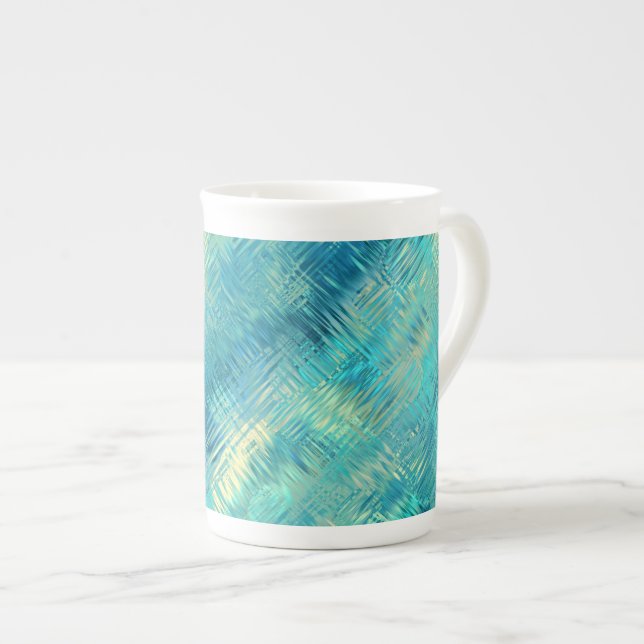 Caneca De Porcelana Textura Azul de Cristal Azul Aquamarine (Frente Esquerda)
