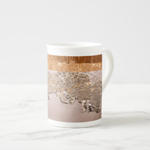Caneca De Porcelana Textura Dourada de Glamor de Cobre