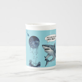 Caneca De Porcelana Tiburão engraçado mergulhador hora do almoço bolha