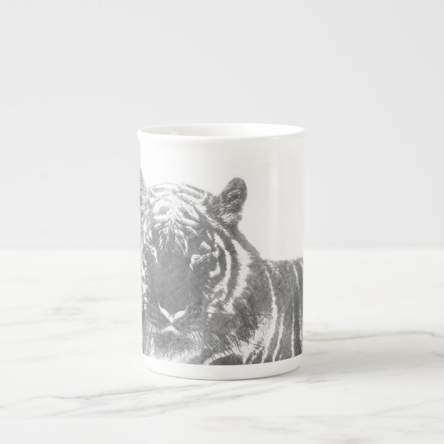 Caneca De Porcelana Tigre Preto e Branco (Frente)