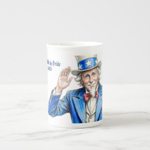 Caneca De Porcelana Tio Sam Feliz 4 de Julho Patriótico
