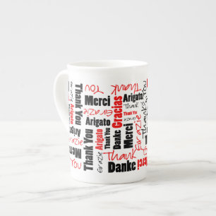 Caneca De Porcelana Tipografia Multilingual de Preto Vermelho "Obrigad