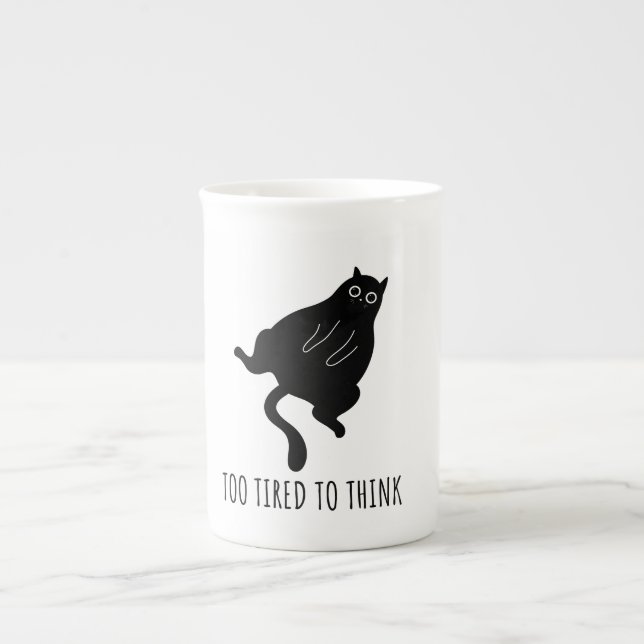 Caneca De Porcelana Too Tired to Think - Funny Exhausted Black Cat (Frente)
