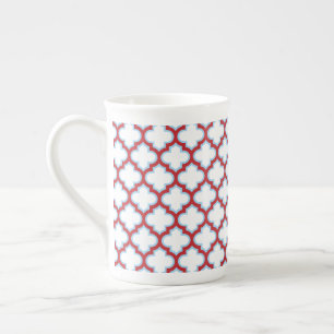 Caneca De Porcelana Trellis branca e vermelha, lete, quatrefoil