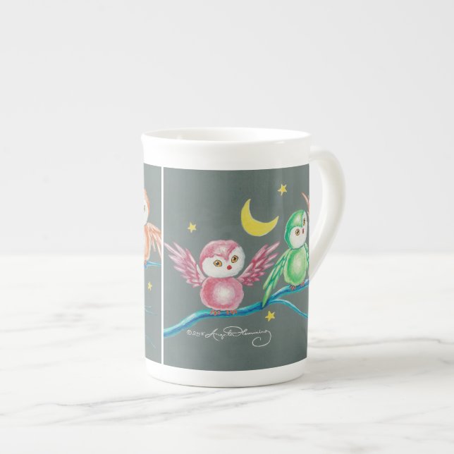 Caneca De Porcelana Três Corujas (Frente Esquerda)