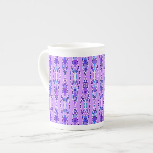 Caneca De Porcelana Tribal Batik - Lavanda, Azul e Violeta (Frente Esquerda)