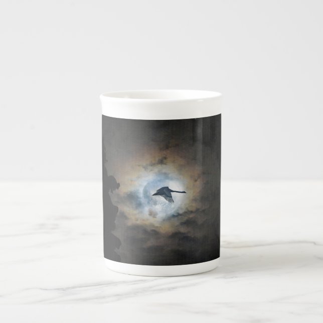 Caneca De Porcelana Trompeter Swan e Foto da Vida Selvagem da Lua Chei (Frente)