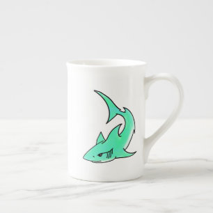 Caneca De Porcelana tubarão sorridente desenho animado azul verde ocea