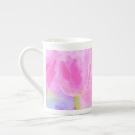 Caneca De Porcelana Tulipas Cor-de-Água Rosa Osso China Tumg