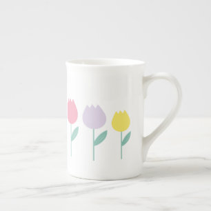 Caneca De Porcelana Tulipas de Primavera Bonitas Florais Pastel