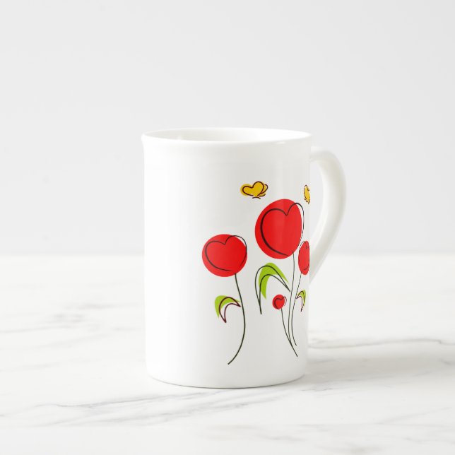 Caneca De Porcelana Tulipas do Coração (Frente Esquerda)