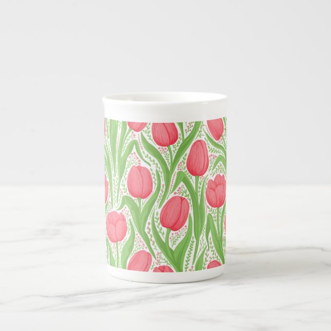 Caneca De Porcelana Tulipas em vermelho e verde (Frente)