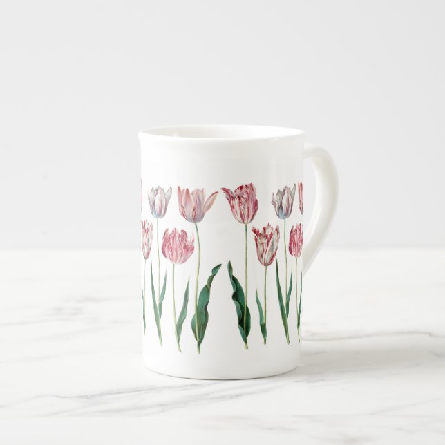 Caneca De Porcelana Tulipas Rosa Tulipas de Bona de Arte Bonita China  (Frente Esquerda)