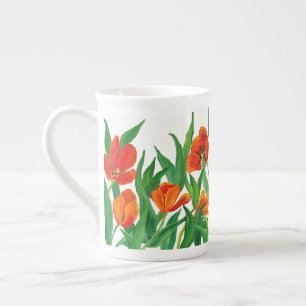 Caneca De Porcelana Tulipas Vermelhas