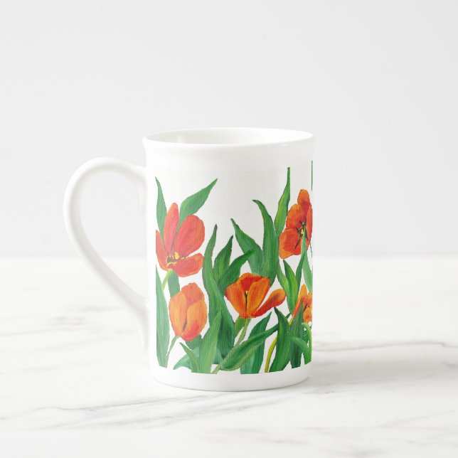 Caneca De Porcelana Tulipas Vermelhas (Esquerda)