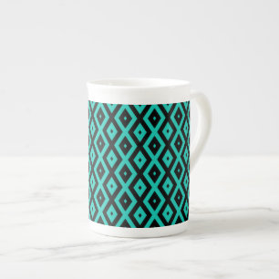 Caneca De Porcelana Turquoise and black diamond pattern