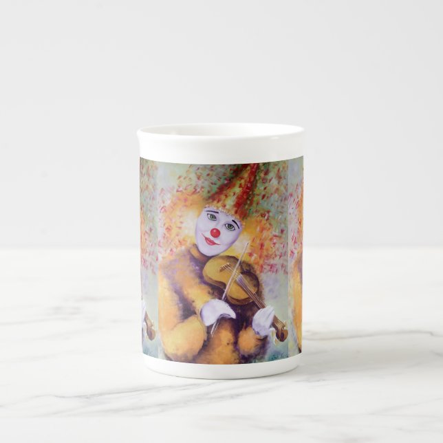 Caneca De Porcelana Um palhaço doce tocando violino (Frente)