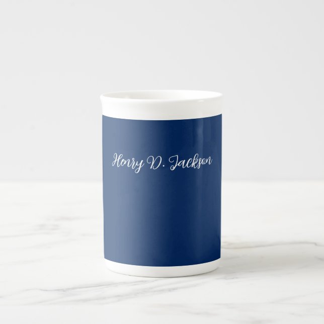 Caneca De Porcelana Unique Navy Blue Classical Handwriting Plain (Frente)