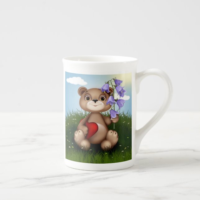 Caneca De Porcelana Urso Segurando Buquê Flor-30926 (Direita)